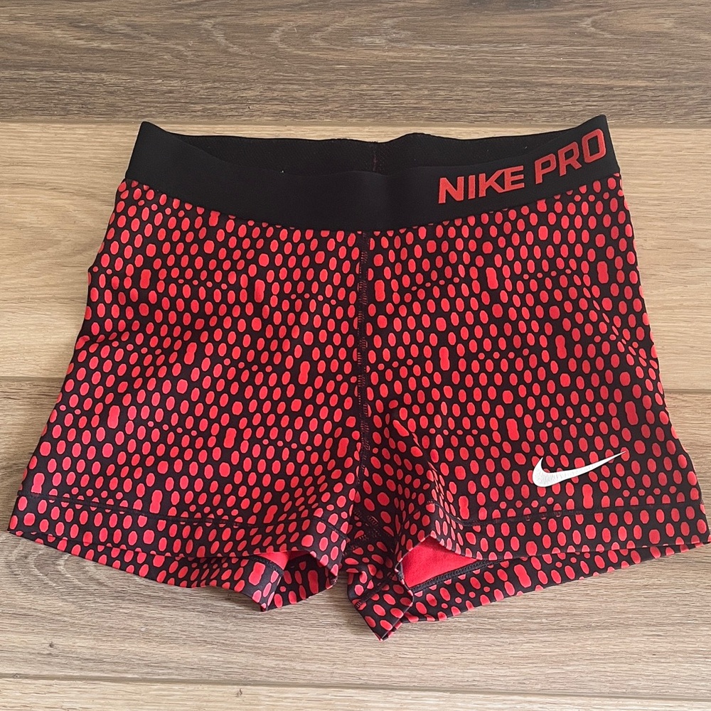 Nike Pro Women's Red and Black Polka Dot Shorts - 3” Medium